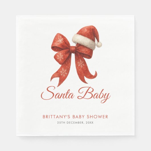 Elegant Santa Baby Duwer Red Bow Weihnachten Serviette (Vorderseite)