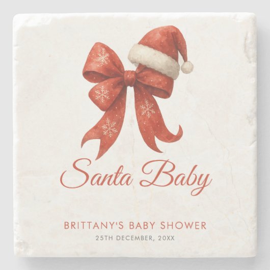 Elegant Santa Baby Duwer Red Bow Weihnachten Steinuntersetzer (Vorderseite)