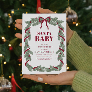 Elegant Santa Baby Rotes Schleifen-Baby-Party Einladung