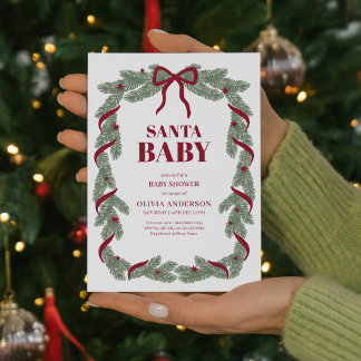 Elegant Santa Baby Rotes Schleifen-Baby-Party Einladung