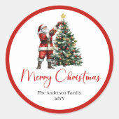 Elegant Santa Claus Red White Script Font Holiday  Runder Aufkleber (Vorderseite)