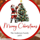 Elegant Santa Claus Red White Script Font Holiday  Runder Aufkleber