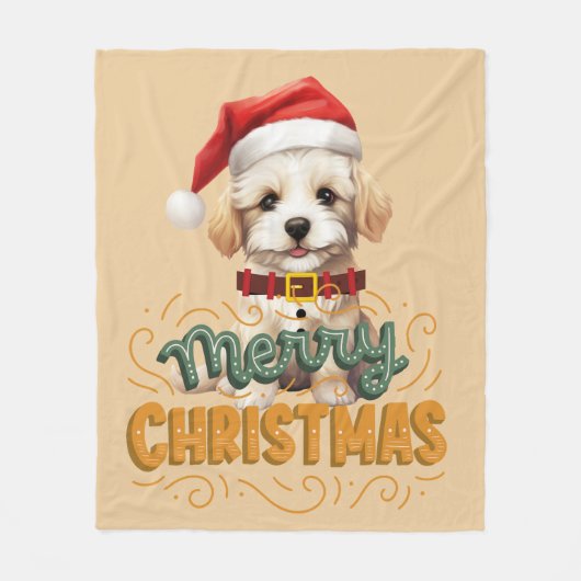 Elegant Santa dog Merry Christmas Retro Mustard Fleecedecke (Vorderseite)