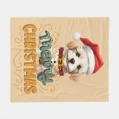 Elegant Santa dog Merry Christmas Retro Mustard Fleecedecke (Vorderseite (Horizontal))