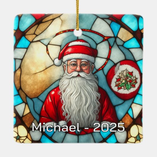 Elegant Santa Portrait Keramikornament (Rückseite)