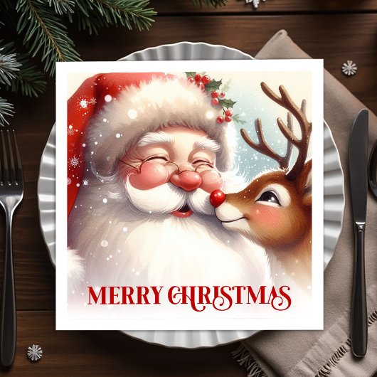 Elegant Santa Rudolph Holiday Table Napkins Serviette