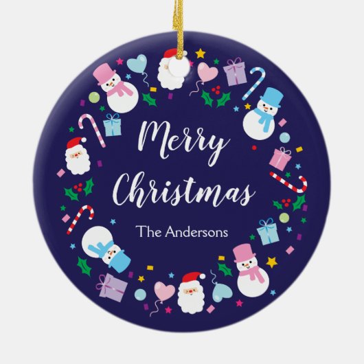 Elegant Santa Snowman Candy Cane Weihnachtsfeierta Keramik Ornament (Hinten)