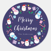 Elegant Santa Snowman Candy Cane Weihnachtsfeierta Runder Aufkleber (Vorderseite)