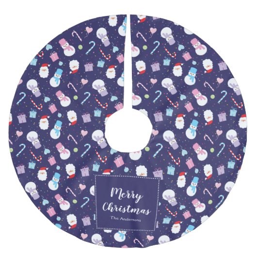 Elegant Santa Snowman Candy Cane Weihnachtsmuster Polyester Weihnachtsbaumdecke (Vorderseite)