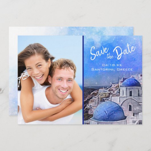 Elegant Santorini Griechenland Foto Save The Date (Vorne/Hinten)