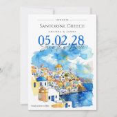 Elegant Santorini WasserfarbenWedding Save the Dat Einladung (Vorderseite)