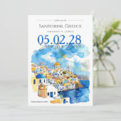 Elegant Santorini WasserfarbenWedding Save the Dat Einladung (Stehend Vorderseite)