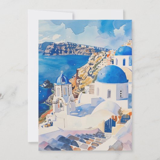 Elegant Santorini WasserfarbenWedding Save the Dat Einladung (Rückseite)