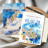 Elegant Santorini WasserfarbenWedding Save the Dat Einladung