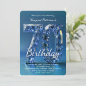 Elegant Sapphire Blue Diamond 70th Birthday Einladung (Stehend Vorderseite)