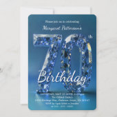 Elegant Sapphire Blue Diamond 70th Birthday Einladung (Vorderseite)