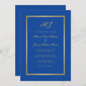 Elegant Sapphire Blue Gold Monogram Script Wedding Einladung (Vorne/Hinten)