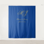 Elegant Sapphire Blue Gold Script Monogram Wedding Wandteppich (Vorderseite)