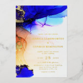 Elegant Sapphire Blue Orange Wedding Gold Folieneinladung (Vorderseite)