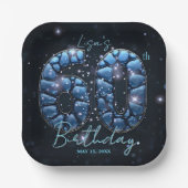 Elegant Sapphire Blue Stone Mosaic 60th Birthday Pappteller (Vorderseite)