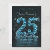 Elegant Sapphire Blue und Black 25. Geburtstag Einladung (Vorderseite)