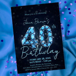 Elegant Sapphire Blue und Black 40. Geburtstag Einladung
