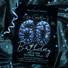 Elegant Sapphire Blue und Black 60. Geburtstag Einladung