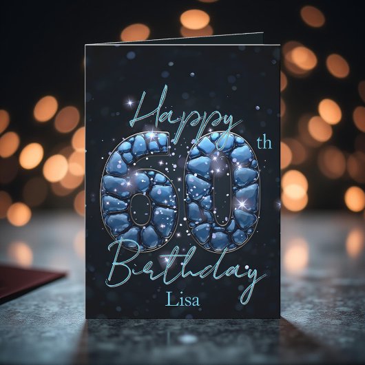 Elegant Sapphire Blue und Black 60. Geburtstag Karte
