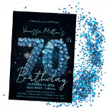 Elegant Sapphire Blue und Black 70. Geburtstag Einladung<br><div class="desc">Treten Sie ein in die Feier von sieben bemerkenswerten Jahrzehnten mit unserer individuell gestaltbaren Einladung zum 70. Geburtstag. Diese Einladung ist nicht nur ein Blatt Papier, sondern Ihre Visitenkarte für einen fröhlichen Meilenstein, der es verdient, für immer geschätzt zu werden. Das Design strahlt Eleganz und Glanz aus, mit dem auffallenden...</div>