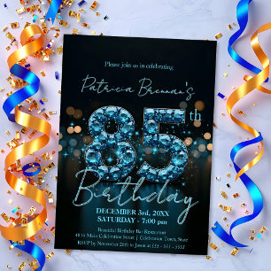 Elegant Sapphire Blue und Black 85. Geburtstag Einladung