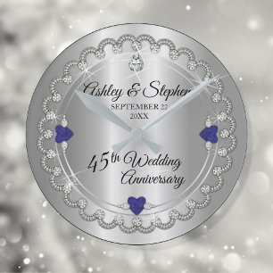 Elegant Sapphire Diamonds 45. Hochzeitstag Runde Wanduhr