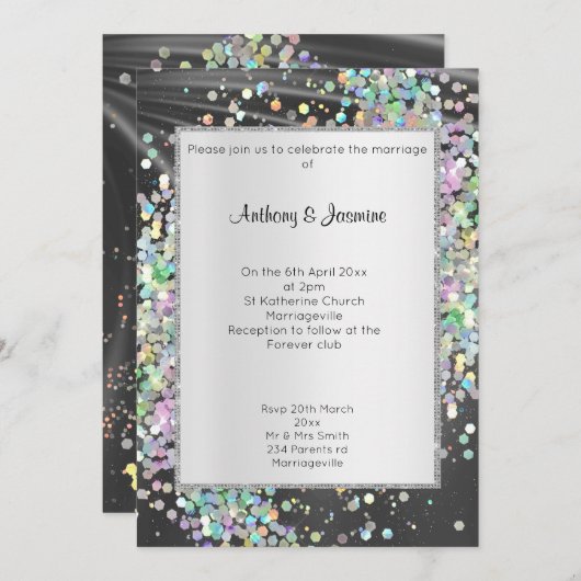 ELEGANT SATIN LILA HOLOGRAPHIC PASTEL EINLADUNG (Vorne/Hinten)