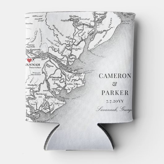 Elegant Savannah Georgia Karte Schwarz-weiß Hochze Dosenkühler (Vorderseite)