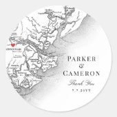 Elegant Savannah Georgia Map Gastgeschenk Hochzeit Runder Aufkleber (Vorderseite)