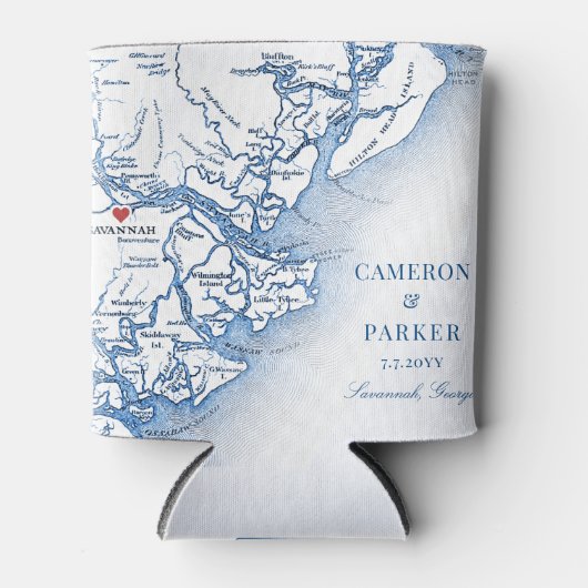 Elegant Savannah Georgia Map Navy Blue Wedding Dosenkühler (Vorderseite)