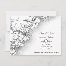 Elegant Savannah Georgia Wedding Schwarz-weiß Map Save The Date
