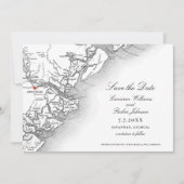 Elegant Savannah Georgia Wedding Schwarz-weiß Map Save The Date (Vorderseite)