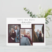 Elegant Save the Date 3 Foto Collage Red Chic (Stehend Vorderseite)