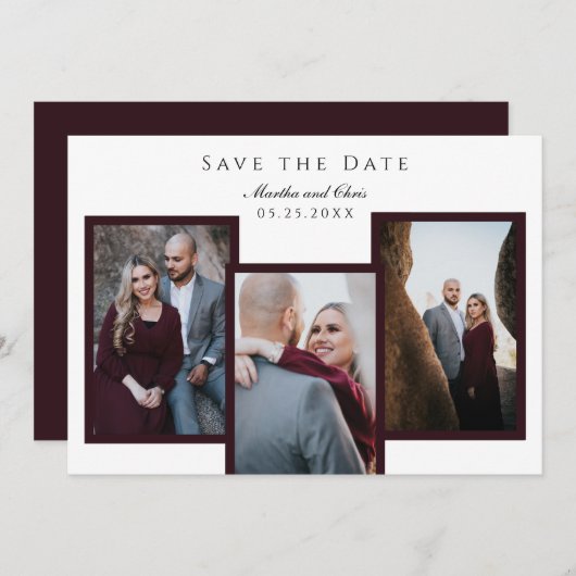 Elegant Save the Date 3 Foto Collage Red Chic (Vorne/Hinten)