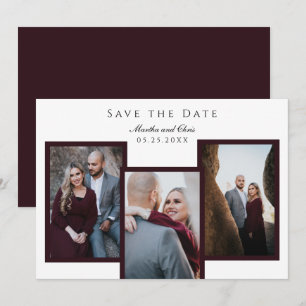 Elegant Save the Date 3 Foto Collage Red Chic