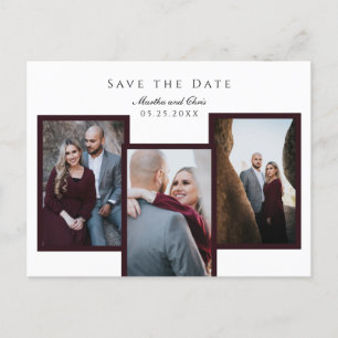 Elegant Save the Date 3 Foto Collage Red Chic Ankündigungspostkarte