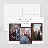 Elegant Save the Date 3 Foto Collage Red Chic Ankündigungspostkarte (Vorne/Hinten)