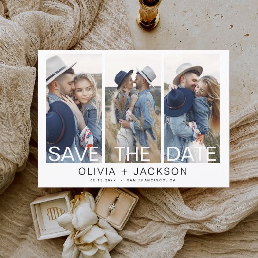 Elegant Save the Date 3 Foto White Letter