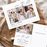 Elegant Save the Date 4 Foto Minimalistisch Postkarte<br><div class="desc">Modernes und elegantes Landschaftsbild Horizontal Vier (4) Foto Save the Date Hochzeit mit handgeschriebener Schrift Typografie. Der Save the Date einladende Magnet beinhaltet Skripttypografie und schick und schlichtes Design,  mit dem Sie Ihre individuelle Verlobung Fotografie hinzufügen können.</div>
