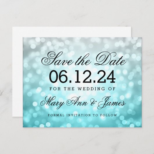 Elegant Save the Date Beach Ombre Glitzer Lights Ankündigungspostkarte (Vorne/Hinten)