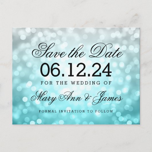 Elegant Save the Date Beach Ombre Glitzer Lights Ankündigungspostkarte (Vorderseite)