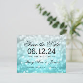 Elegant Save the Date Beach Ombre Glitzer Lights Ankündigungspostkarte (Stehend Vorderseite)