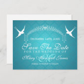 Elegant Save the Date Birds Monogram Türkis Ankündigungspostkarte (Vorne/Hinten)