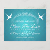 Elegant Save the Date Birds Monogram Türkis Ankündigungspostkarte (Vorderseite)