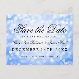 Elegant Save the Date Blue Glitzer Lights Ankündigungspostkarte